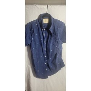 Hollister Men's Epic Flex Stretch Button Down Shirt Blue Skull Print Size L 17.5
